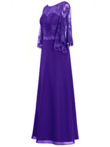 A-Linie/Princess-Linie U-Ausschnitt Lange Ärmel Chiffon Bodenlange Brautmutterkleid mit Applikationen