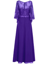 A-Linie/Princess-Linie U-Ausschnitt Lange Ärmel Chiffon Bodenlange Brautmutterkleid mit Applikationen