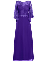 A-Linie/Princess-Linie U-Ausschnitt Lange Ärmel Chiffon Bodenlange Brautmutterkleid mit Applikationen