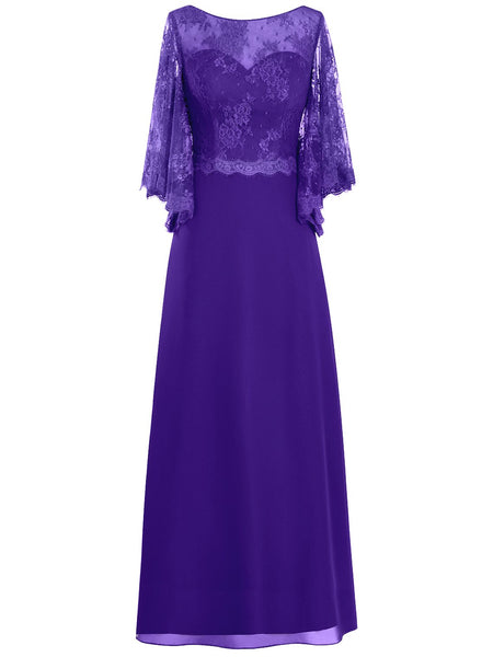A-Linie/Princess-Linie U-Ausschnitt Lange Ärmel Chiffon Bodenlange Brautmutterkleid mit Applikationen
