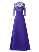 A-Linie/Princess-Linie Herzausschnitt 3/4 Ärmel Chiffon Bodenlange Brautmutterkleid mit Perlen verziert Spitze