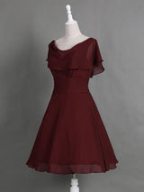 A-Linie/Princess-Linie Cowl Angeschnittene Ärmel Chiffon Knie-Länge Brautmutterkleid mit Falten Rüschen