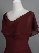 A-Linie/Princess-Linie Cowl Angeschnittene Ärmel Chiffon Knie-Länge Brautmutterkleid mit Falten Rüschen