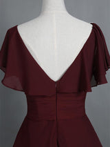 A-Linie/Princess-Linie Cowl Angeschnittene Ärmel Chiffon Knie-Länge Brautmutterkleid mit Falten Rüschen