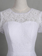 Etui-Linie/Spalte Juwel-Ausschnitt Kurze Ärmel Spitze Bodenlange Brautmutterkleid mit Spitze