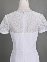 Etui-Linie/Spalte Juwel-Ausschnitt Kurze Ärmel Spitze Bodenlange Brautmutterkleid mit Spitze