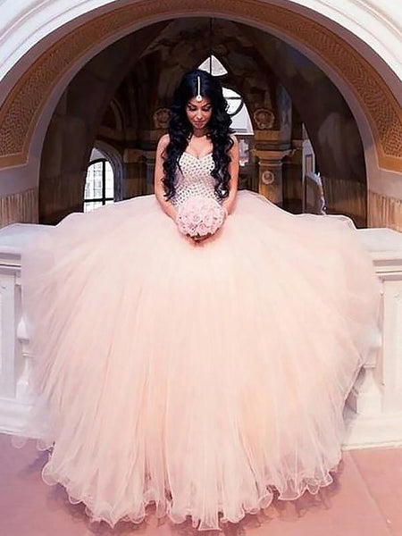 Duchesse-Linie Herzausschnitt Sweep/Pinsel zug Ärmellos Tüll Brautkleid mit Perlen verziert