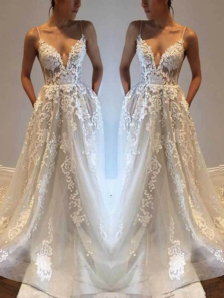 A-Linie/Princess-Linie Spaghettiträger Sweep/Pinsel zug Ärmellos Tüll Brautkleid