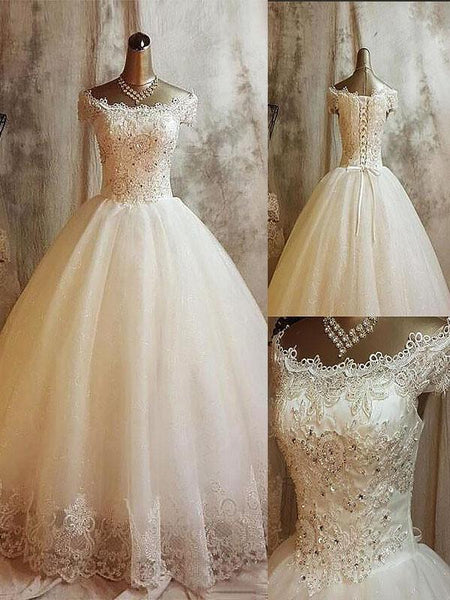 Duchesse-Linie Schulterfrei Sweep/Pinsel zug Ärmellos Tüll Hochzeitskleid mit Applikationen