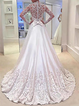 A-Linie/Princess-Linie V-Ausschnitt Sweep/Pinsel zug Lange Ärmel Satin Brautkleid