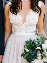 A-Linie/Princess-Linie U-Ausschnitt Bodenlange Ärmellos Tüll Brautkleid mit Spitze