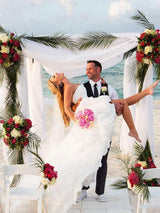 A-Linie/Princess-Linie Herzausschnitt Asymmetrisch Ärmellos Organza Beach Hochzeitskleid