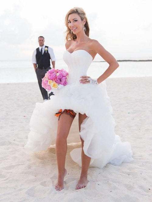 A-Linie/Princess-Linie Herzausschnitt Asymmetrisch Ärmellos Organza Beach Hochzeitskleid