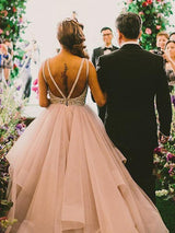 Duchesse-Linie U-Ausschnitt Sweep/Pinsel zug Ärmellos Organza Brautkleid mit Perlen verziert
