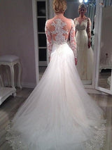A-Linie/Princess-Linie V-Ausschnitt Sweep/Pinsel zug Lange Ärmel Tüll Brautkleid mit Pailletten