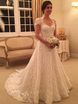 A-Linie/Princess-Linie Herzausschnitt Hof-schleppe Kurze Ärmel Brautkleid mit Spitze