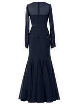 Mermaid/Trumpet U-Ausschnitt Lange Ärmel Chiffon Bodenlange Brautmutterkleid