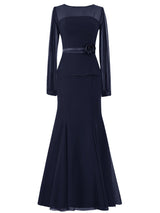 Mermaid/Trumpet U-Ausschnitt Lange Ärmel Chiffon Bodenlange Brautmutterkleid