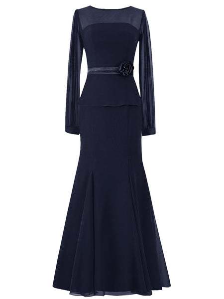 Mermaid/Trumpet U-Ausschnitt Lange Ärmel Chiffon Bodenlange Brautmutterkleid