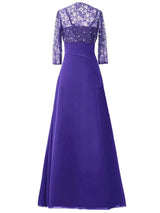 A-Linie/Princess-Linie Spaghettiträger Halbe Ärmel Chiffon Bodenlange Brautmutterkleid mit Perlen verziert Spitze