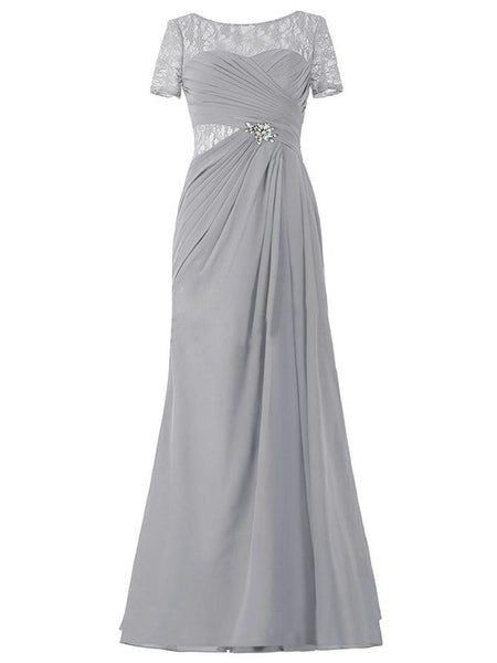 A-Linie/Princess-Linie U-Ausschnitt Kurze Ärmel Chiffon Bodenlange Brautmutterkleid mit Illusion