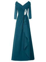 A-Linie/Princess-Linie V-Ausschnitt Lange Ärmel Chiffon Bodenlange Brautmutterkleid mit Rüschen