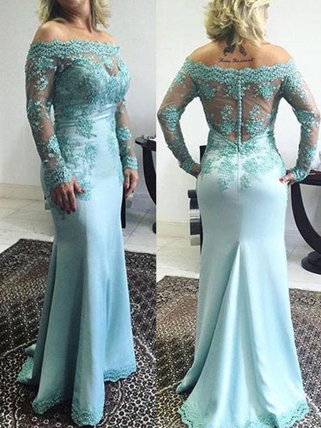 Trompete/Meerjungfrau-Linie Schulterfrei Lange Ärmel Sweep/Pinsel zug Satin Brautmutterkleid