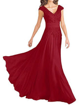 A-Linie/Princess-Linie V-Ausschnitt Angeschnittene Ärmel Flool Length Chiffon Brautmutterkleid mit Applikationen