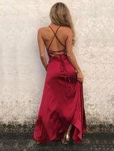 A-Linie/Princess-Linie Spaghettiträger Ärmellos Bodenlange Satin Abiballkleid mit Rüschen