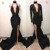 Trompete/Meerjungfrau-Linie Stehkragen Lange Ärmel Sweep/Pinsel zug Satin Schlitz Kleid mit Perlen verziert