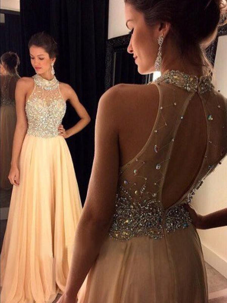 A-Linie/Princess-Linie Stehkragen Ärmellos Chiffon Sweep/Pinsel zug Abendkleid mit Kristalle