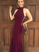 Trompete/Meerjungfrau-Linie Neckholder Bodenlange Satin Ärmellos Abendkleider Ballkleider mit Rüschen