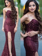 Trompete/Meerjungfrau-Linie Herzausschnitt Sweep/Pinsel zug Pailletten Rüschen Abendkleid mit Schlitz