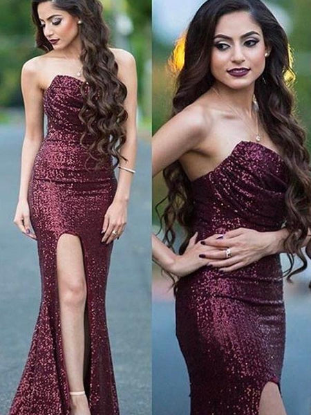 Trompete/Meerjungfrau-Linie Herzausschnitt Sweep/Pinsel zug Pailletten Rüschen Abendkleid mit Schlitz