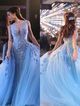 Duchesse-Linie U-Ausschnitt Sweep/Pinsel zug Tüll Abiballkleid mit Applikationen