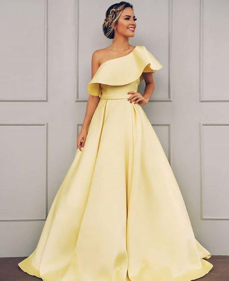 A-Linie/Princess-Linie One-Shoulder-Träger Sweep/Pinsel zug Satin Abendkleider mit Rüschen