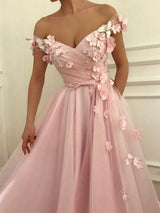 A-Linie/Princess-Linie Schulterfrei Bodenlange Tüll Abiballkleid mit Applikationen