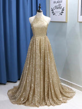 A-Linie/Princess-Linie Juwel-Ausschnitt Sweep/Pinsel zug Pailletten Abiballkleid mit Rüschen
