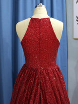 A-Linie/Princess-Linie Juwel-Ausschnitt Sweep/Pinsel zug Pailletten Abiballkleid mit Rüschen