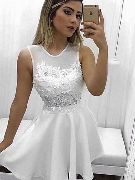 A-Linie/Princess-Linie U-Ausschnitt Satin Ärmellos Kurze/Mini Cocktailkleid mit Applikationen
