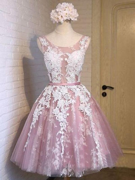 A-Linie/Princess-Linie U-Ausschnitt Tüll Ärmellos Kurze/Mini Cocktailkleid mit Applikationen