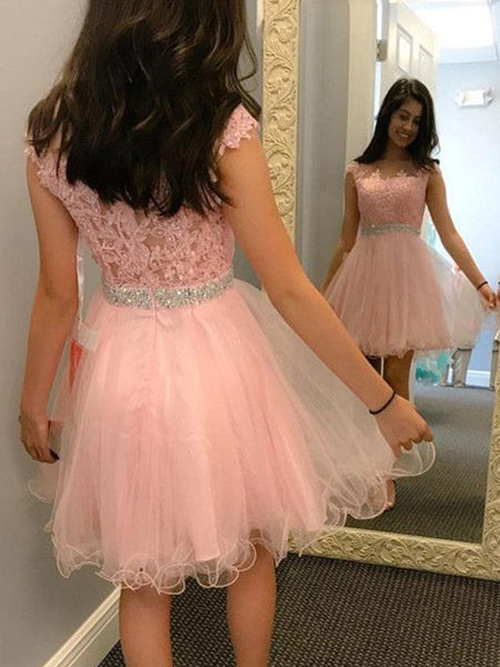 A-Linie/Princess-Linie Bateau-Ausschnitt Tüll Ärmellos Kurze/Mini Cocktailkleid mit Applikationen