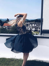 A-Linie/Princess-Linie Stehkragen Chiffon Ärmellos Knie-Länge Kleid mit Perlen verziert