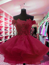 Duchesse-Linie Schulterfrei Organza Lange Ärmel Kurze/Mini Ballkleid mit Applikationen