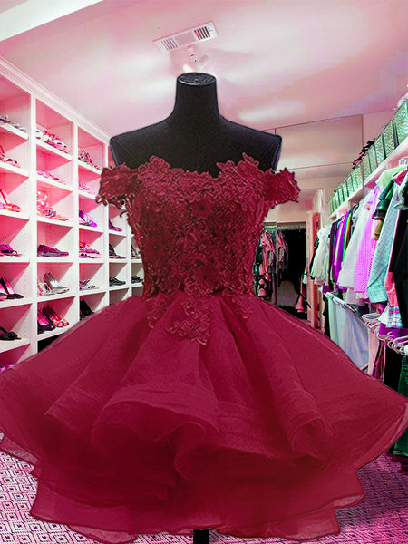 Duchesse-Linie Schulterfrei Organza Lange Ärmel Kurze/Mini Ballkleid mit Applikationen