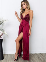 A-Linie/Princess-Linie Träger Chiffon Ärmellos Bodenlange Ballkleid mit Schlitz Pailletten