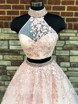 A-Linie/Princess-Linie Stehkragen Sweep/Pinsel zug Tüll Ärmellos Zwei Stück Ballkleid mit Applikationen