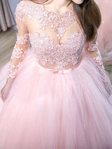 Duchesse-Linie Juwel-Ausschnitt Sweep/Pinsel zug Tüll Lange Ärmel Abendkleid mit Spitze