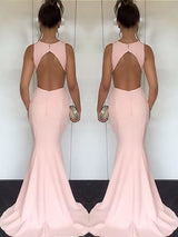 Trompete/Meerjungfrau-Linie Juwel-Ausschnitt Sweep/Pinsel zug Satin Ärmellos Abendkleid mit Rüschen