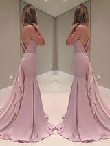 Trompete/Meerjungfrau-Linie One-Shoulder-Träger Sweep/Pinsel zug Chiffon Ärmellos Abendkleid mit Rüschen